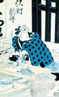 江戸時代の浮世絵でうなぎ職人の包丁さばきの姿を描いた浮世絵